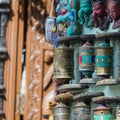 Nepalese Prayer Wheels on Swayambhunath stupa in Kathmandu, Nepal Royalty Free Stock Photo