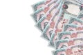 1000 Nepalese rupees bills lies isolated on white background with copy space. Rich life conceptual background