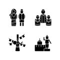 Nepalese traditions black glyph icons set on white space