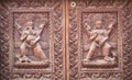 Nepalese wooden carving with Ganesha and Kartikeya Hindu Gods