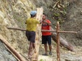 Nepalese workers with wood