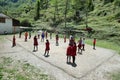 Nepalese young kids playing volleyball