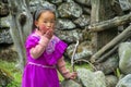 Nepali little girl living in a village scared