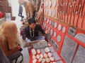 Nepali people sale souvenir gift nepalese style for foreign travelers shopping on shop in Swayambhunath or Swayambu or Swoyambhu