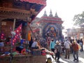 Nepali people travelers travel visit and respect praying offerings sacrifices Hindu goddess Kali or Kaal Bhairav or Kalika at