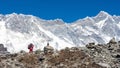 Nepali porter on his way from Chhukung to Island Peak with Lhotse wall in the background Chhukung Nepal