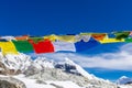 Nepali prayer flags on the mountain pass Royalty Free Stock Photo