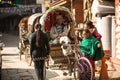 Nepali rickshaw in historic center of city, Nov 28, 2013 in Kathmandu, Nepal.