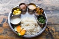 Nepali Thali meal set with curry mutton