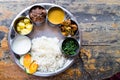 Nepali Thali meal set with curry mutton