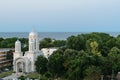 Neptun Olimp, Romania - picture showing the local Christian church, green forest and the Black Sea.