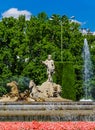 Neptune Chariot Horses Statue Fountain at Madrid Royalty Free Stock Photo