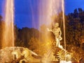 Neptune Chariot Horses Statue Fountain Night Madrid Spain Royalty Free Stock Photo