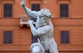 Neptune fighting with an octopus statue in the Fountain of Neptune in Rome Royalty Free Stock Photo