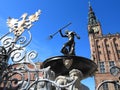 Neptune Fountain and city hall in Gdansk, Poland Royalty Free Stock Photo