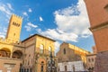 Neptune Fountain Fontana del Nettuno, Palazzo Re Enzo palace and Basilica di San Petronio church building in Bologna Royalty Free Stock Photo