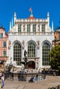 Neptune Fountain - Fontanna Neptuna - in front of Artus Court, Dwor Artusa, at Long Market Dlugi Rynek in old town city center of Royalty Free Stock Photo