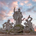 Neptune Fountain in Piazza del Popolo at sunset. Royalty Free Stock Photo