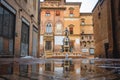 Neptune fountain at sunrise in Bologna, Italy Royalty Free Stock Photo