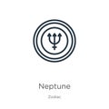 Neptune icon. Thin linear neptune outline icon isolated on white background from zodiac collection. Line vector sign, symbol for