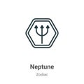 Neptune outline vector icon. Thin line black neptune icon, flat vector simple element illustration from editable zodiac concept Royalty Free Stock Photo