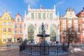 Neptune`s Fountain in front of the Artus Court, Long Market, Gdansk, Poland Royalty Free Stock Photo