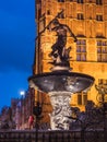 Neptune`s Fountain at night, Danzig, Poland