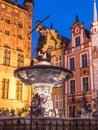 Neptune`s Fountain at night, Danzig, Poland