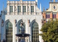 Neptune`s Fountain Statue at Long Market Street, the symbol of the city of Gdansk in Poland.