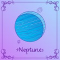 Neptune. Stylized illustration of Neptune in handmade drawing style. The symbols of astrology and astronomy