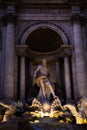 Neptune in the Trevi Fountain at night in Rome Royalty Free Stock Photo