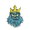 Neptune Trident Crown Head Woodcut Royalty Free Stock Photo