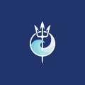 Neptune trident logo and sea wave