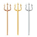 Neptune Trident Vector. Realistic 3D Silhouette Of Neptune Or Poseidon Weapon. Pitchfork Sharp Fork Object. Isolated On