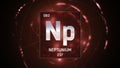 Neptunium as Element 93 of the Periodic Table 3D illustration on red background