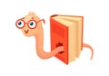 Nerd bookworm. Cartoon worm learning of kid book for student education, vector