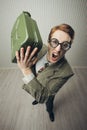 Nerd businessman shouting angry Royalty Free Stock Photo