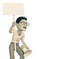 Nerd cartoon protesting with an expression of joy Royalty Free Stock Photo