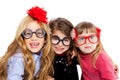 Nerd children girl group with funny glasses Royalty Free Stock Photo