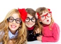 Nerd children girl group with funny glasses Royalty Free Stock Photo