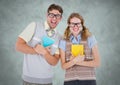Nerd couple against light grey background with grunge overlay Royalty Free Stock Photo
