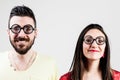 Nerd couple made by a nerd man and nerd woman Royalty Free Stock Photo