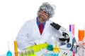 Nerd crazy scientist man portrait working at laboratory Royalty Free Stock Photo