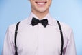 Nerd. Cropped image of young nerd man smiling while isolated on Royalty Free Stock Photo