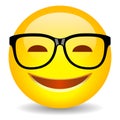 Nerd emoji with glasses, vector cartoon Royalty Free Stock Photo