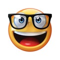 Nerd emoji isolated on white background, emoticon with glasses