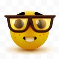 Nerd face emoji, clever emoticon with glasses. Geek or student Royalty Free Stock Photo