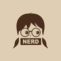nerd geek girl cartoon character sign logo vector