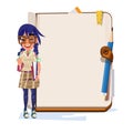 Nerd gilr with blank notebook for presentation -