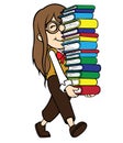 Nerd Girl Carrying Pile of Books